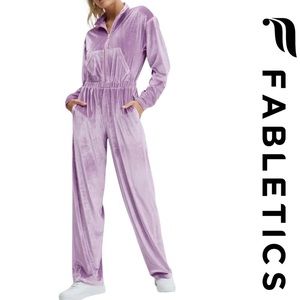 Fabletics Velour Zip-Up Wide Leg Onesie Jumpsuit Size M